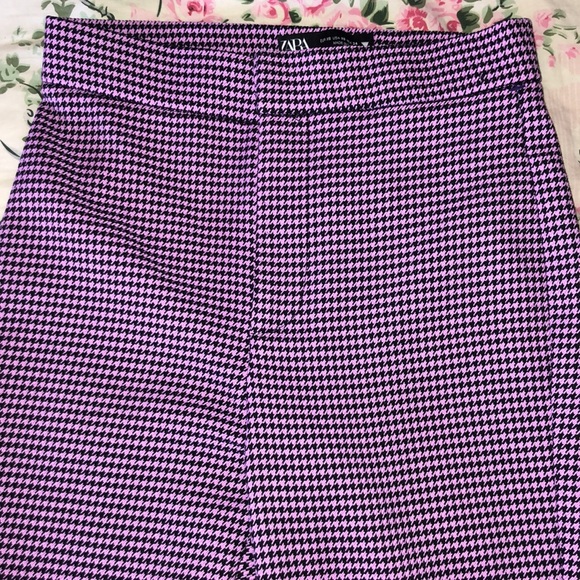 Zara pink black houndstooth pants - Picture 2 of 2